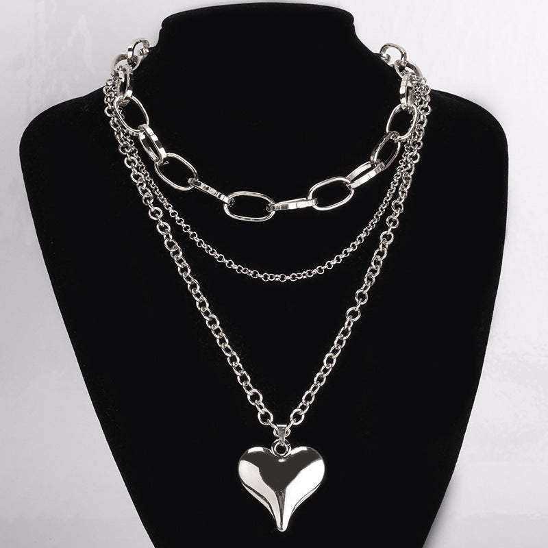 in Peach Heart Necklace Retro Heart Pendant Stacked Design Sense of Clavicle Chain Coat Sweater Chain