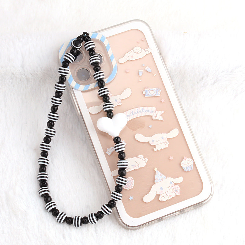 ins personality fashion color acrylic bead mobile phone lanyard peach heart bag chain female pendant