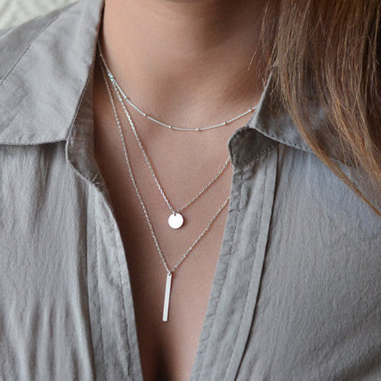 Fashion Women's Bohemian Glitter Sequin Layered Necklace Clavicle Chain Jewelry