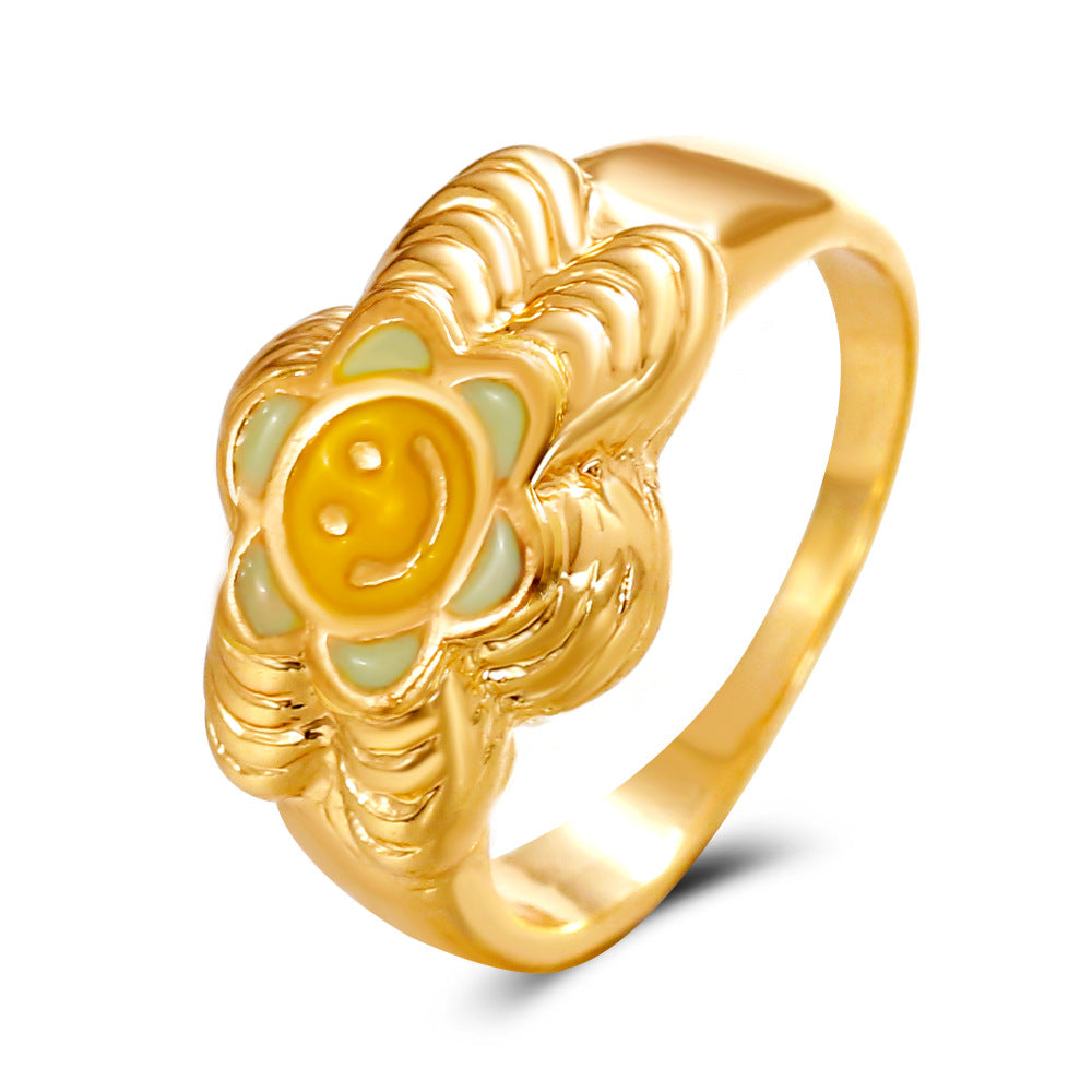 Ins fashion simple love flower ring personality cute metal geometric fun index finger ring