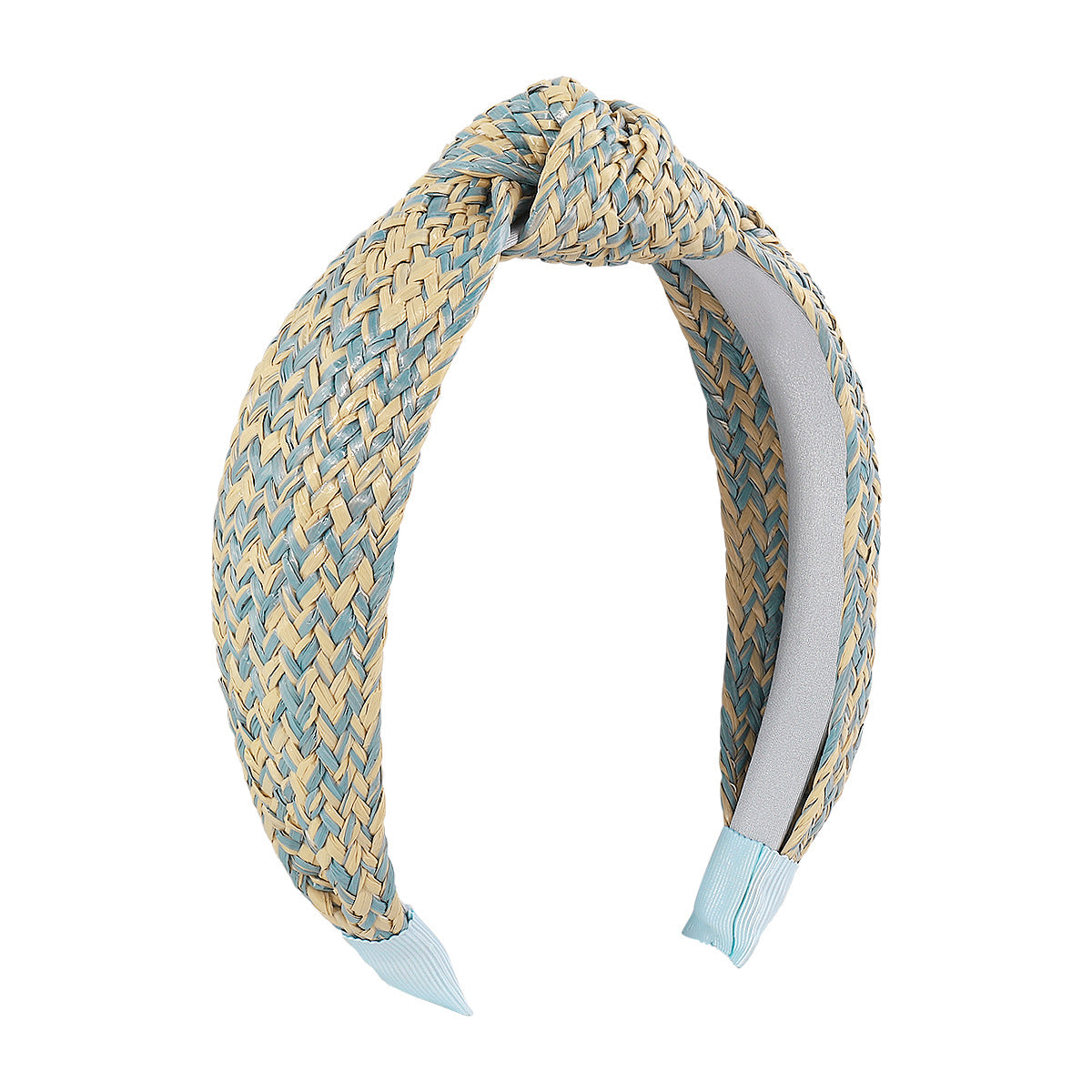 F455TikTok Simple Knotted Raffia Braided Headband Female Contrasting Color Wide Edge Geometric Headband