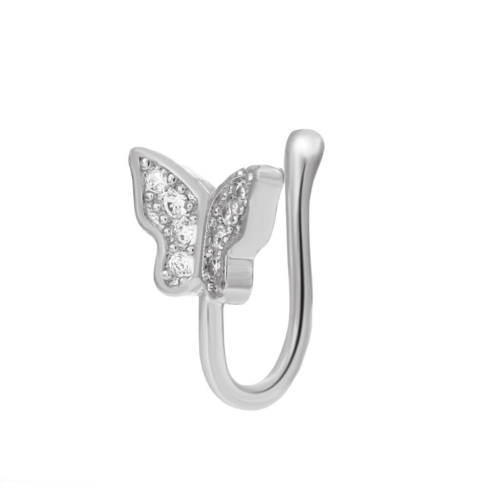 Butterfly Non-Perforated Nose Clip Fashion Personality Copper Inlaid Zircon U-shaped False Nose Ring Nose Decoration Piercing Jewelry