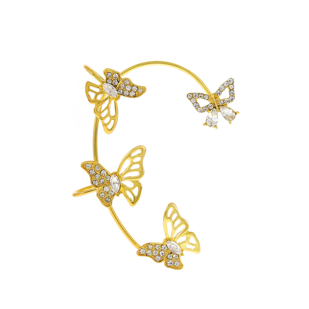 Ins diamond-studded butterfly ear hanger women without ear piercing butterfly ear bone clip fashion niche exaggerated wing ear clip