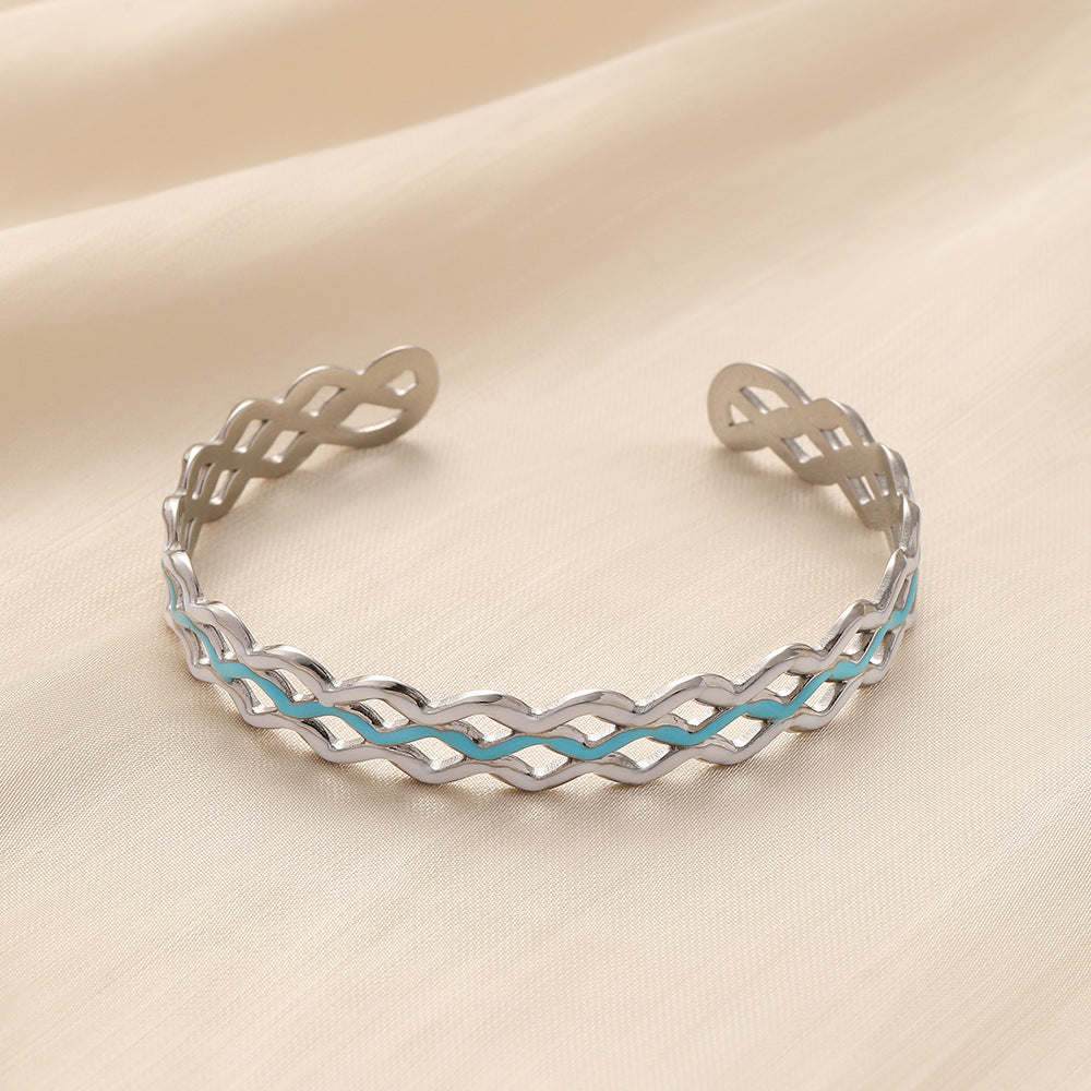 Original design niche stainless steel drop oil hollow wave adjustable bracelet women's titanium steel bracelet