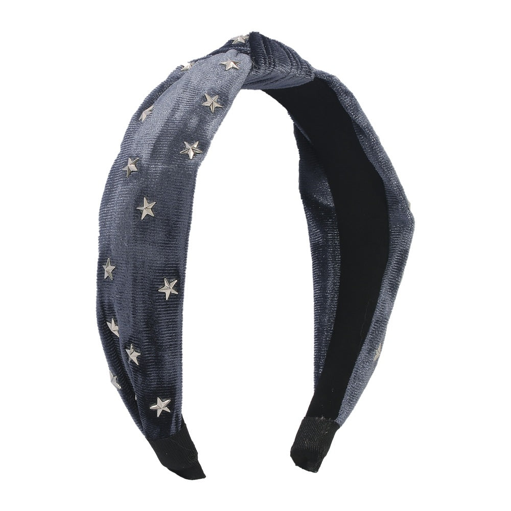 F3814 Simple solid color knotted hair accessories fashion five-pointed star pressure hair headband retro personality velvet headband