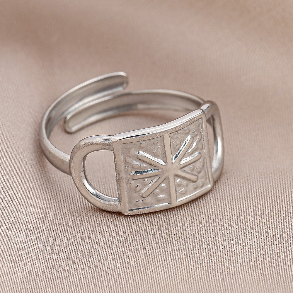 Personality adjustable stainless steel open ring simple feather leaf titanium steel ring jewelry female