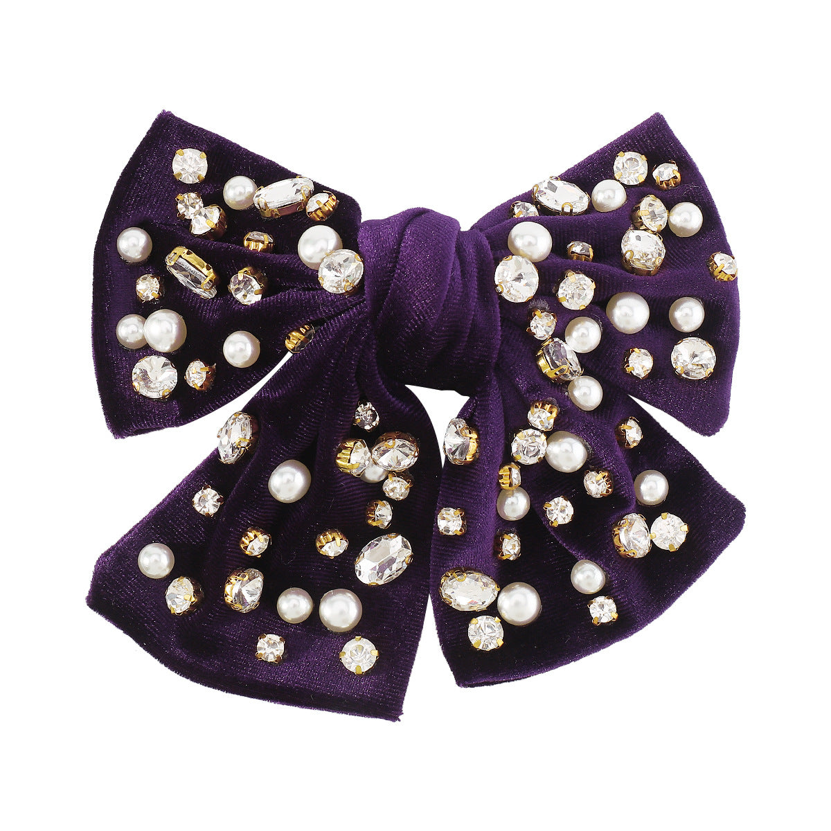 F278 Corduroy Fabric Art Diamond Pearl Personality Hair Clip French Light Luxury Ladies Bow Knot Retro Spring Clip