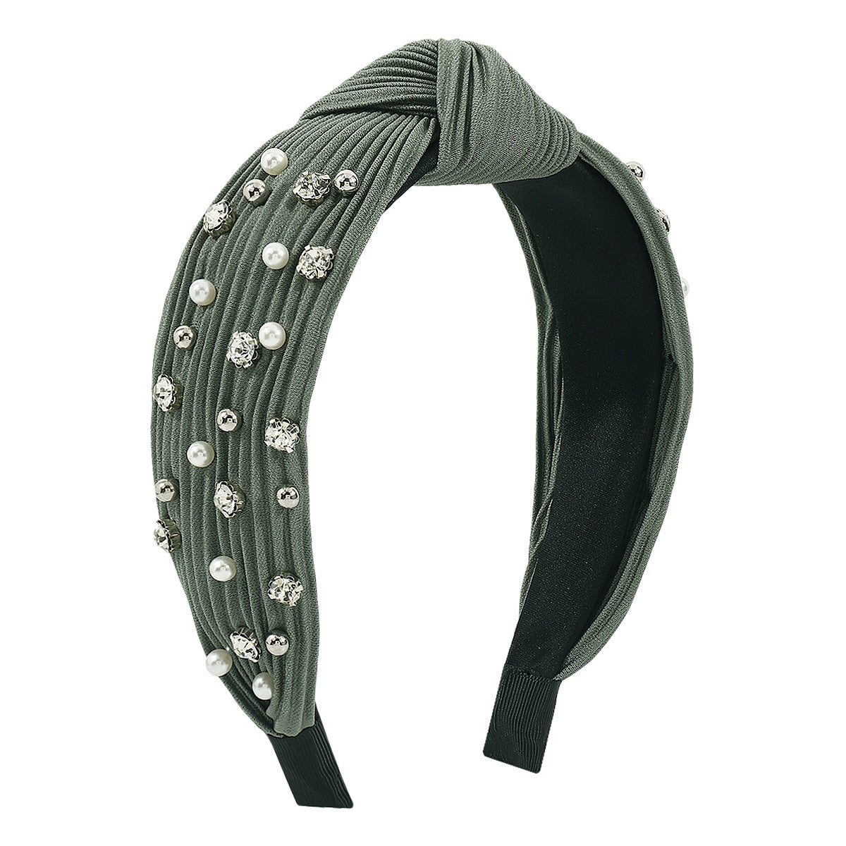 F5144 Retro geometric knotted pleated texture headband personality light luxury beaded rhinestone niche headband