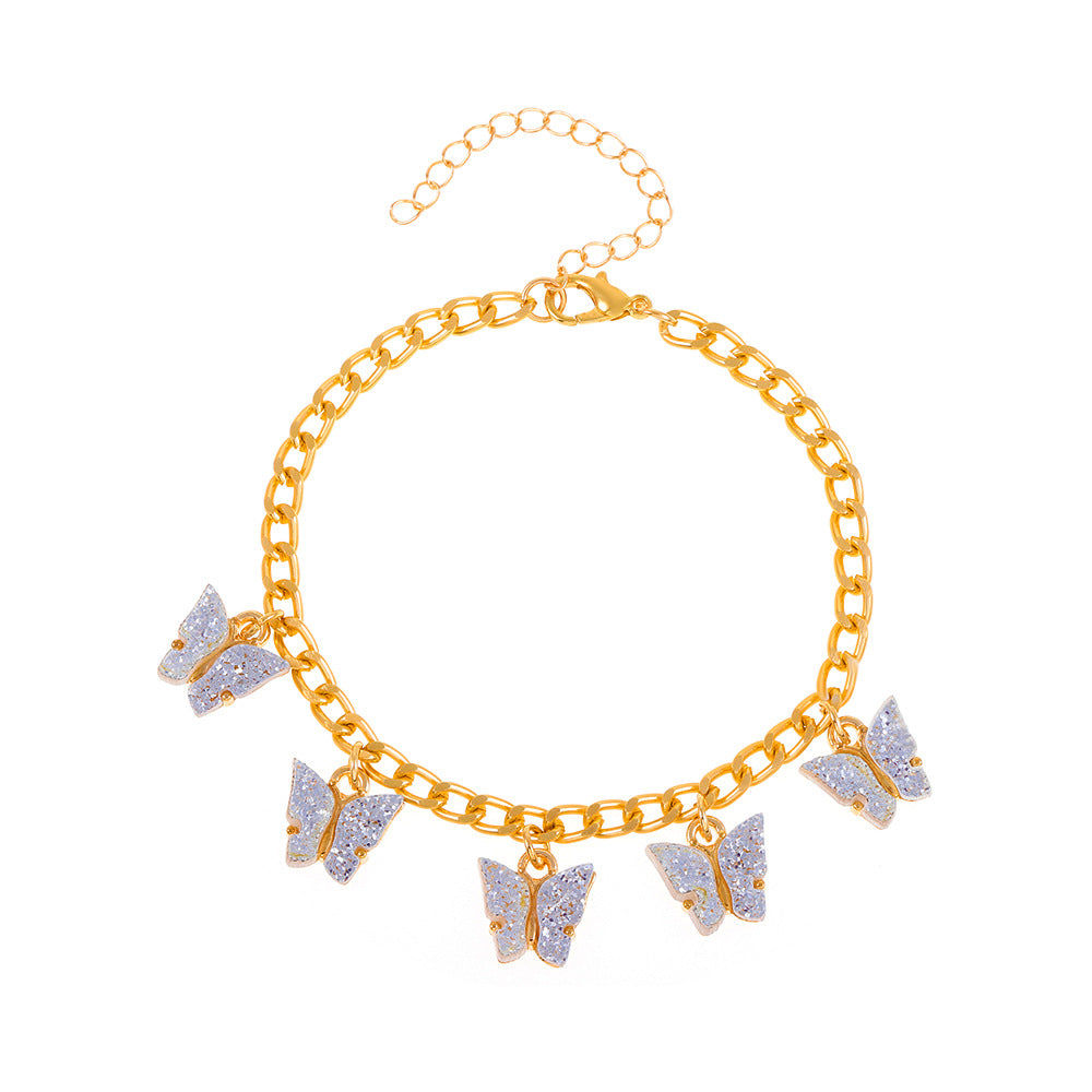 Ins Thick Chain Butterfly Necklace Set Punk Hip-Hop Butterfly Pendant Clavicle Chain Bracelet Accessories