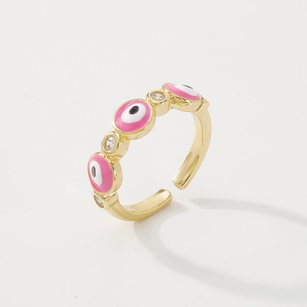 ZR89 Color Drop Oil Zircon Ring Personality Simple and Cute Hand Decoration Fashion Eye Opening Ring