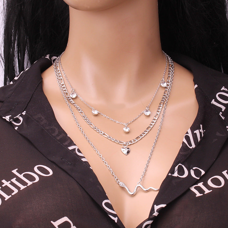 Snake Necklace Personality Spice Girl Exaggerated Clavicle Chain Simple Versatile Heart Diamond Accessories Multilayer Necklace