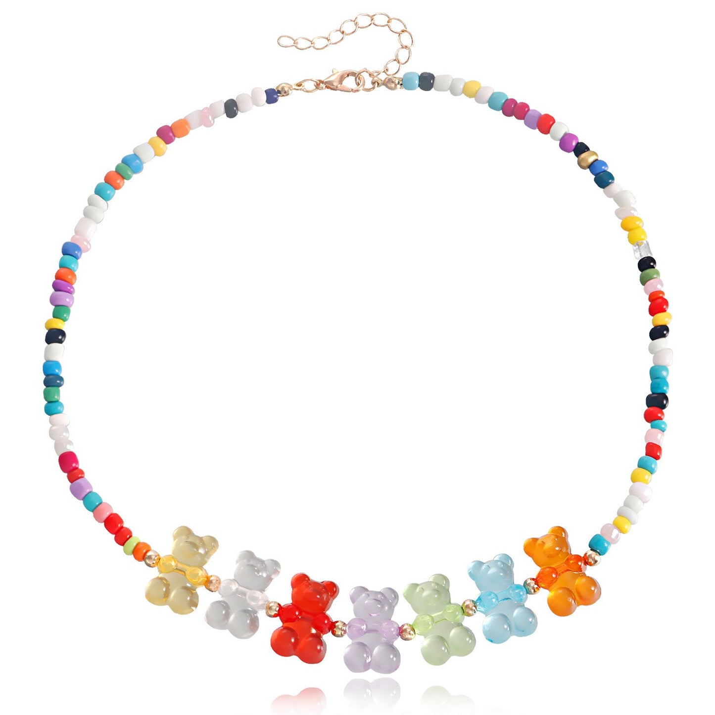 Jewelry Bohemian Mixed Color Rice Beads Colorful Heart Bear Necklace Bracelet Set Cartoon Female