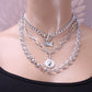 Punk street portrait coin pendant metal exaggerated thick chain butterfly multi-layer necklace