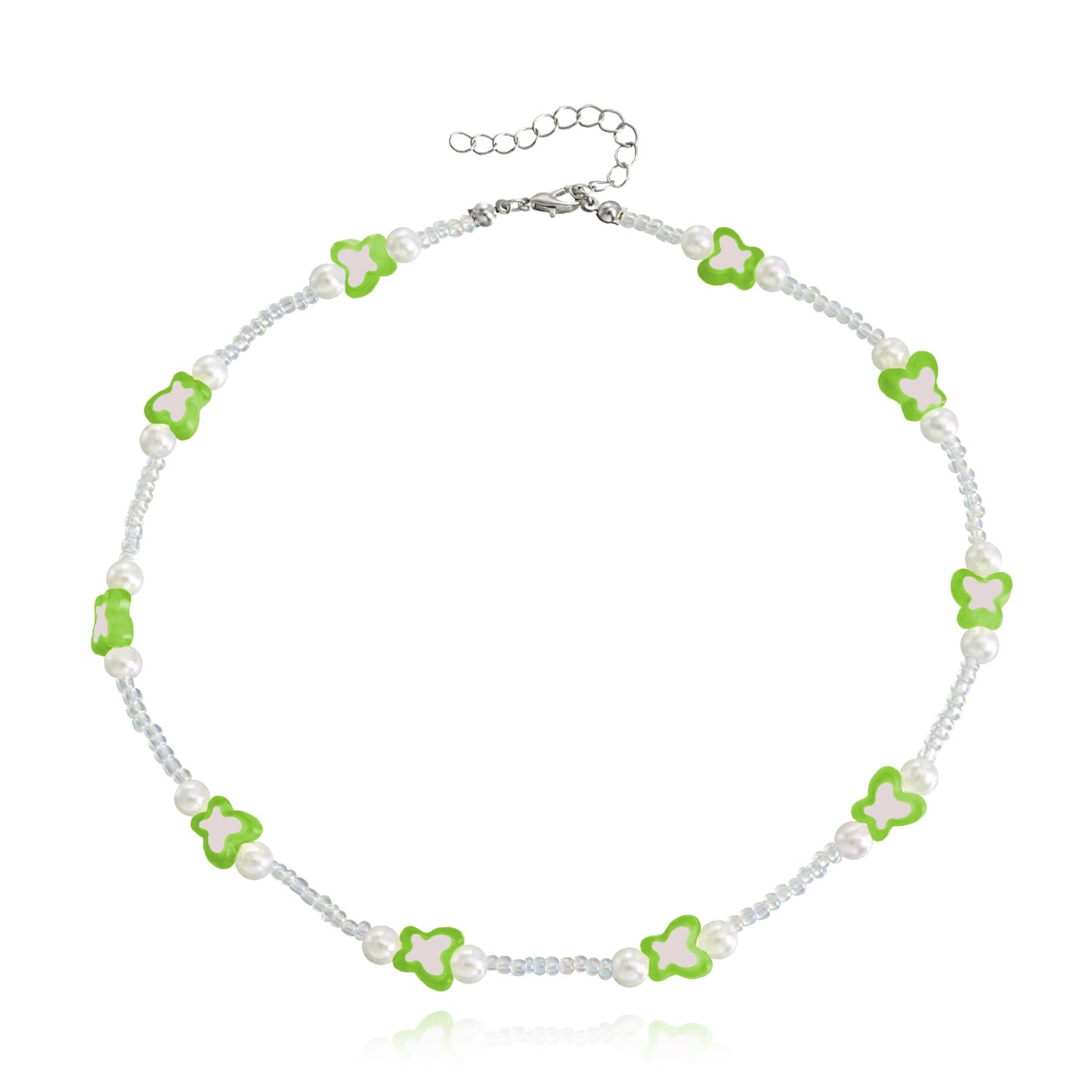 Jewelry Mini Color Butterfly Transparent White Rice Bead Necklace Female Y2K Small Fresh Imitation Pearl Necklace