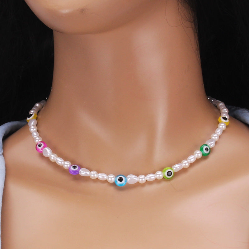 Xiaoxiang temperament imitation pearl acrylic glass necklace collarbone chain femininity short necklace trendy jewelry