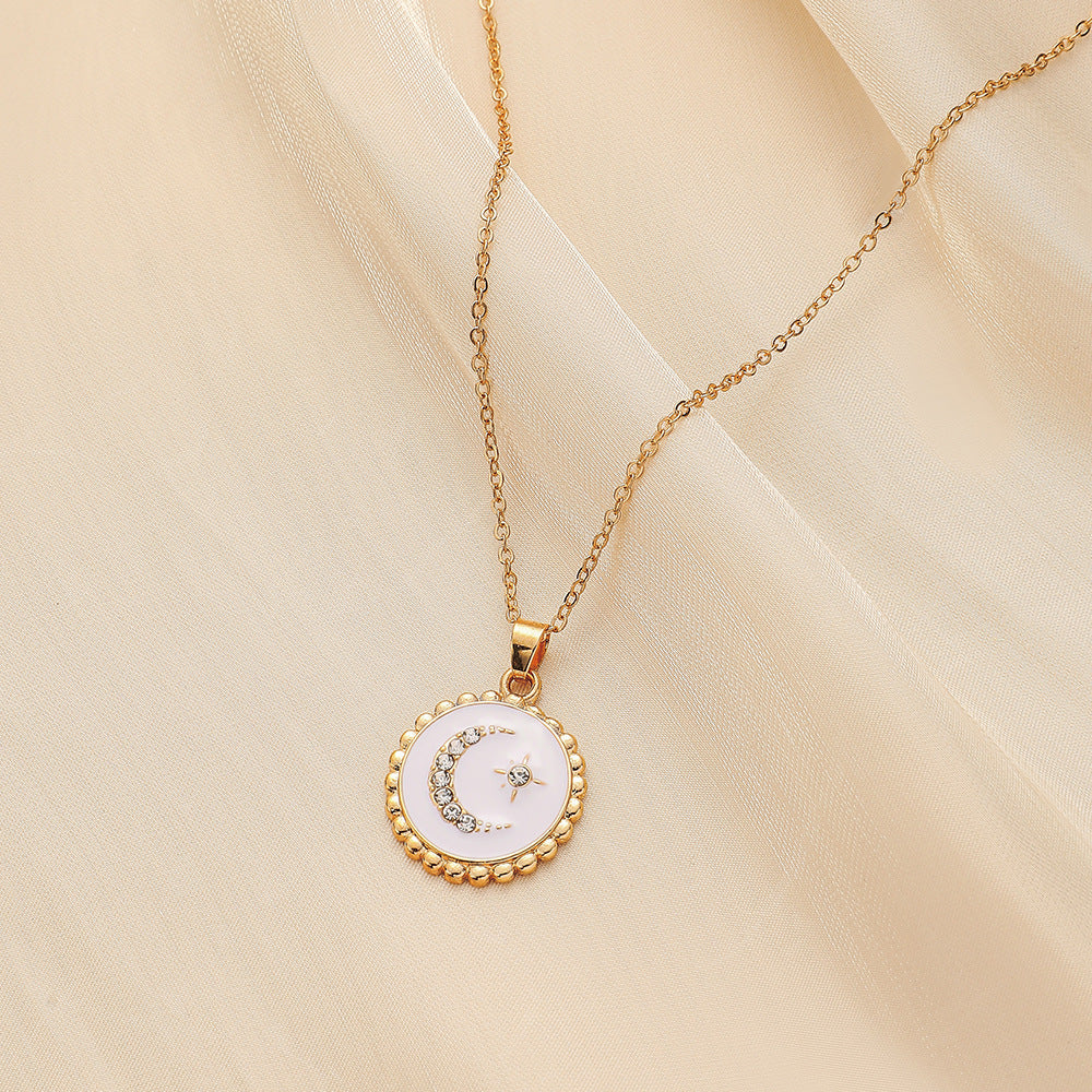 Simple personality light luxury niche metal hollow retro compass coin pendant necklace female