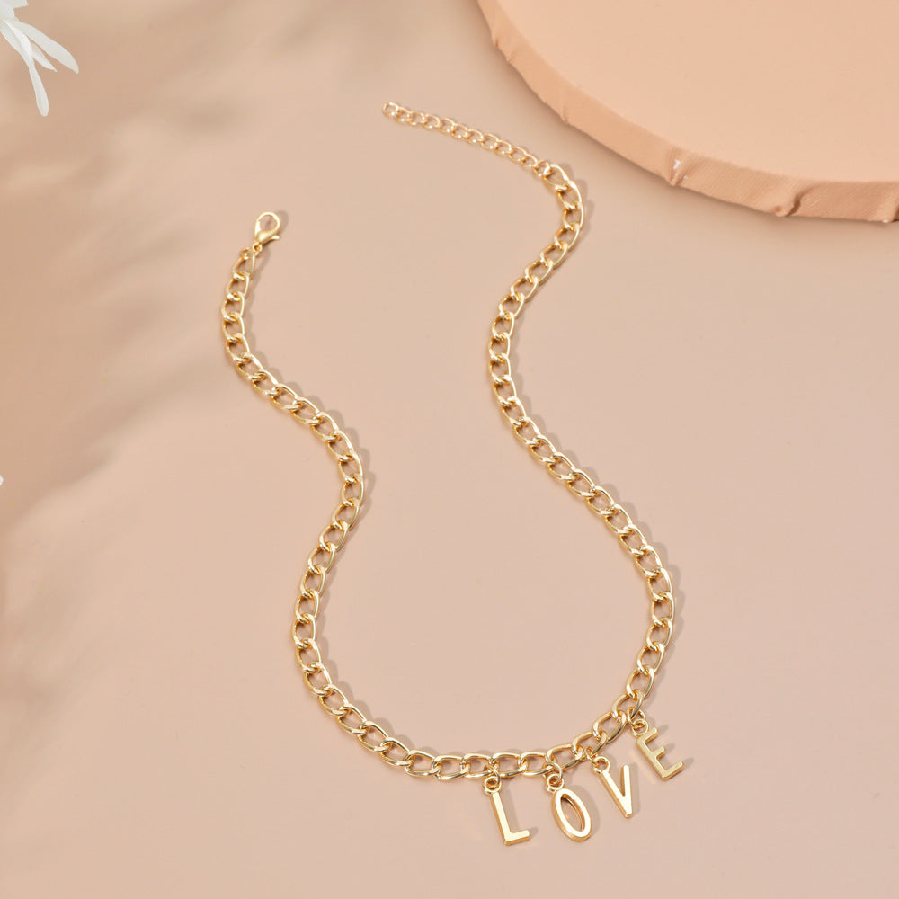diy simple handmade alloy English word letter necklace hip-hop couple pendant short chain men and women