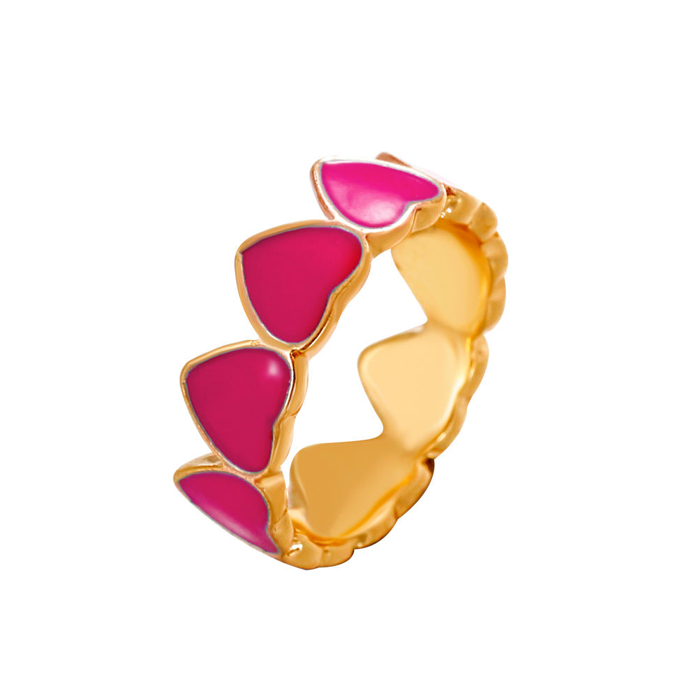Ins net red color love ring retro personality trend drop nectarine peach heart ring cute fun tail ring