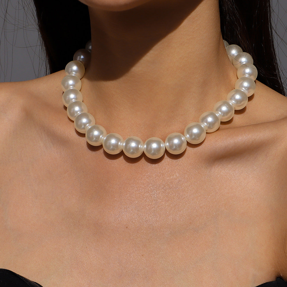 N15 Retro Elegant Fashion Choker Necklace Exaggerated Pearl Geometric Personality Necklace Female