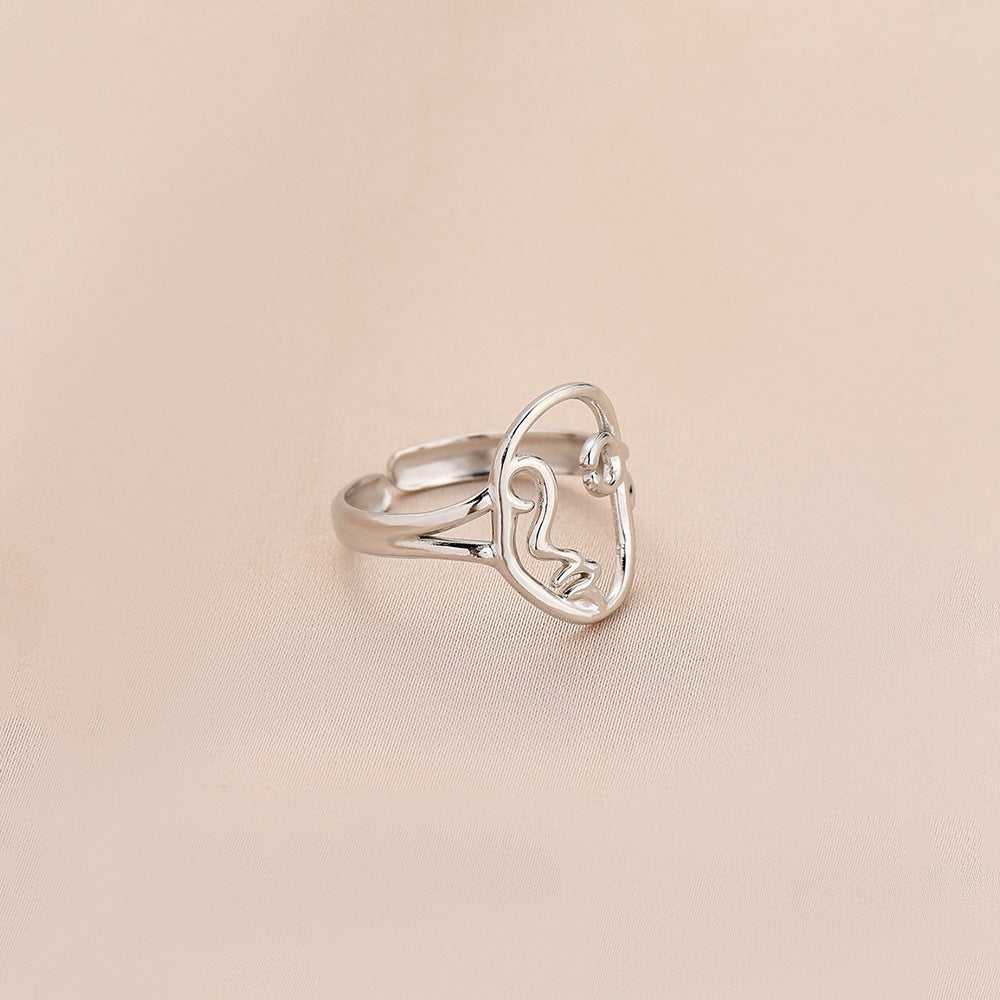 Fashion personality adjustable love stainless steel open ring simple feather leaf heart-shaped ring jewelry