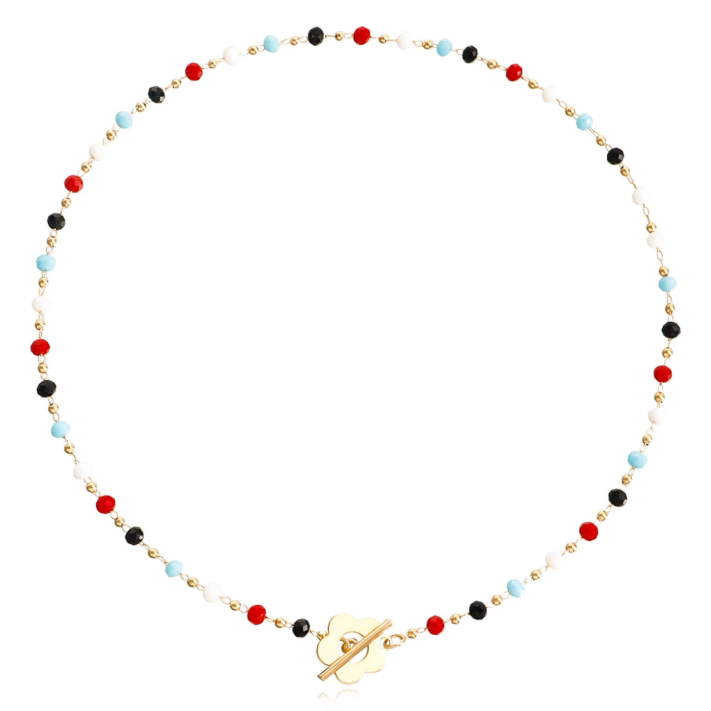 Jewelry Fashion Temperament Black Crystal Glass Bead Chain Simple OT Buckle Short Flower Necklace