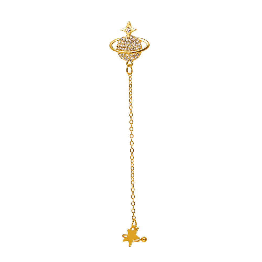 Simple Ear Stud Set Beaded Star Chain No Hole Ear Clip Cold One-piece Ear Hanging Single Female