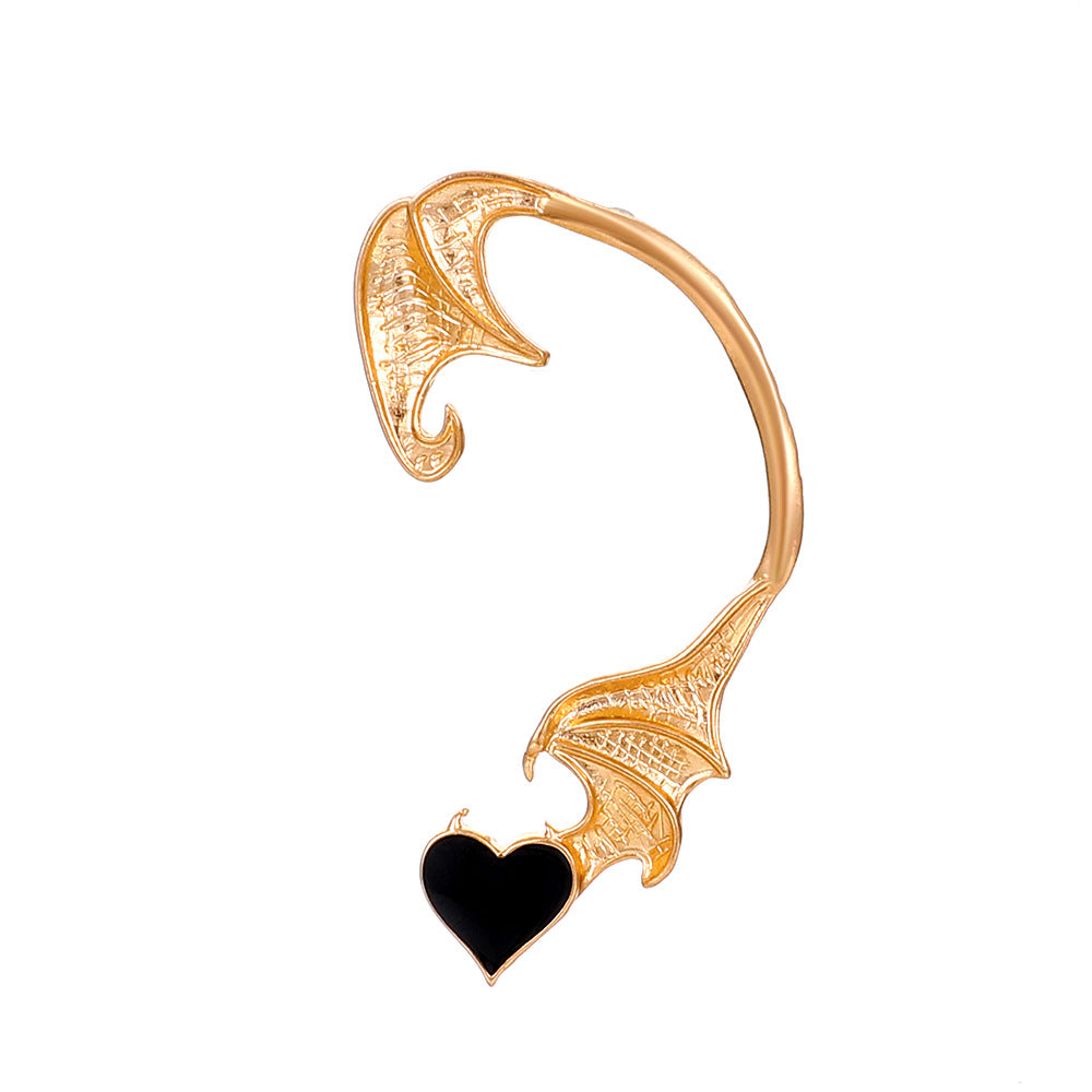 Retro punk elf flying dragon ear hanging single creative metal cat bat without hole ear bone clip