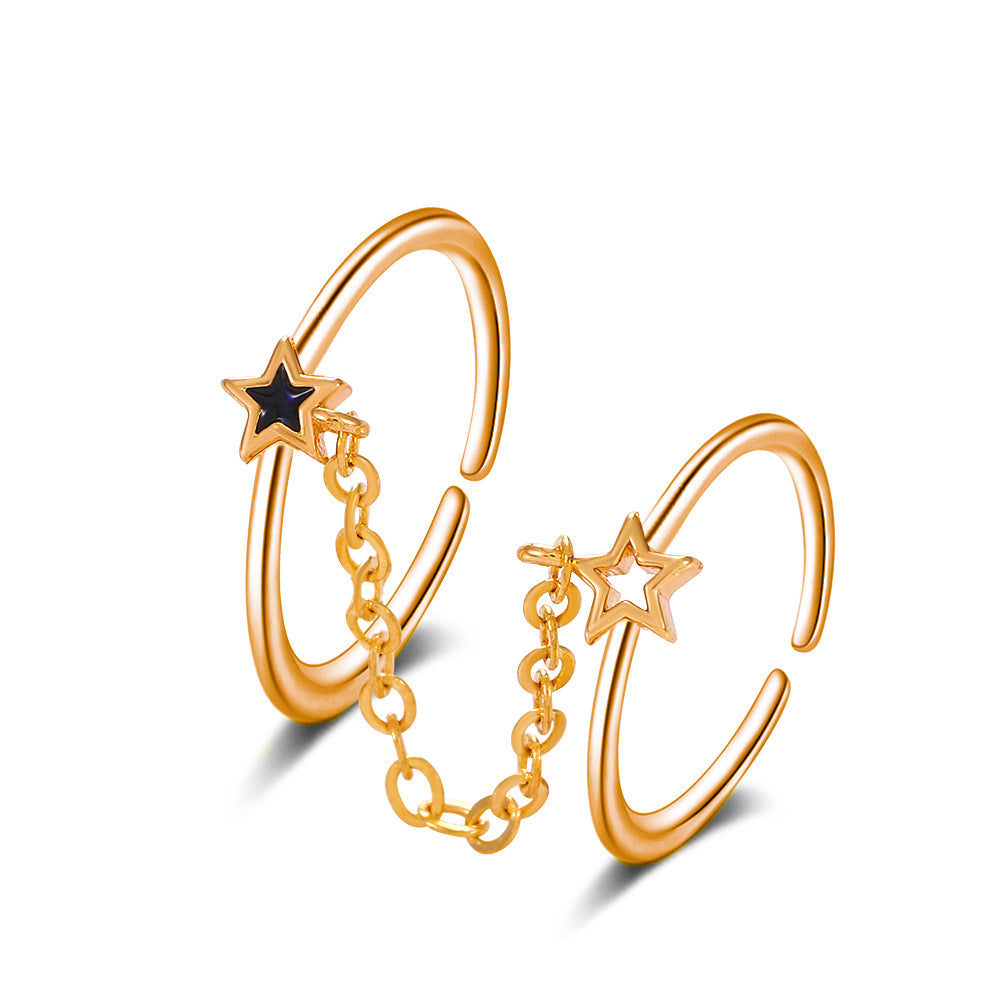 ins chain tassel double finger ring fashion simple star butterfly love geometric opening index finger ring tide