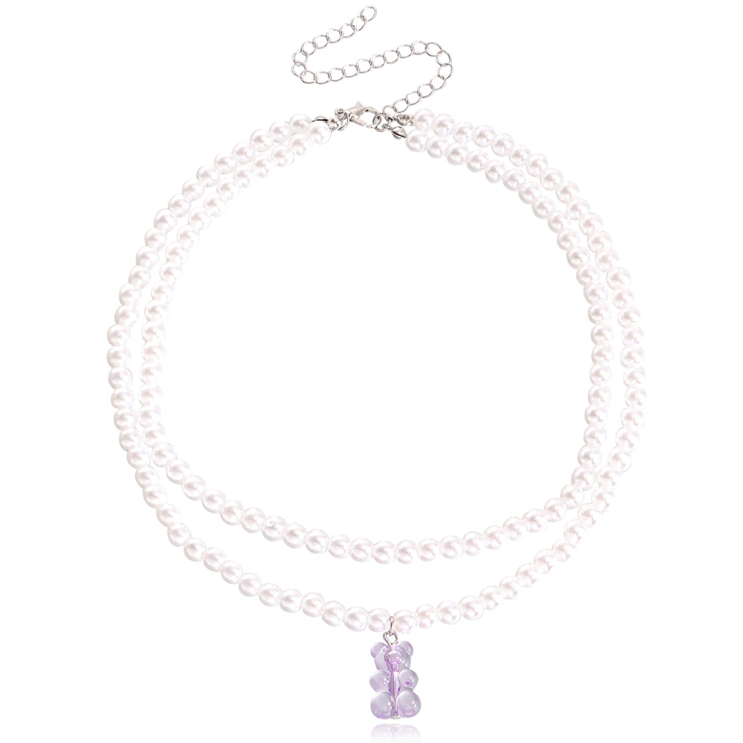 Jewelry ins double baroque imitation pearl color bear pendant necklace female choker