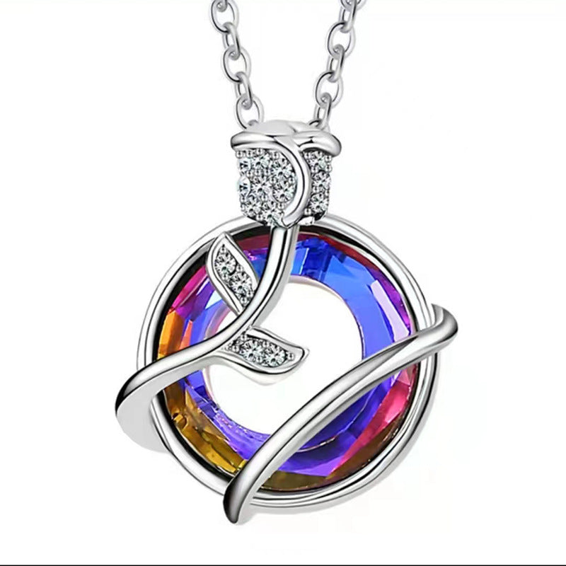 Jewelry Fashion Angel Ring Rose Flower Pendant Necklace Female Niche Design Sense Jewelry