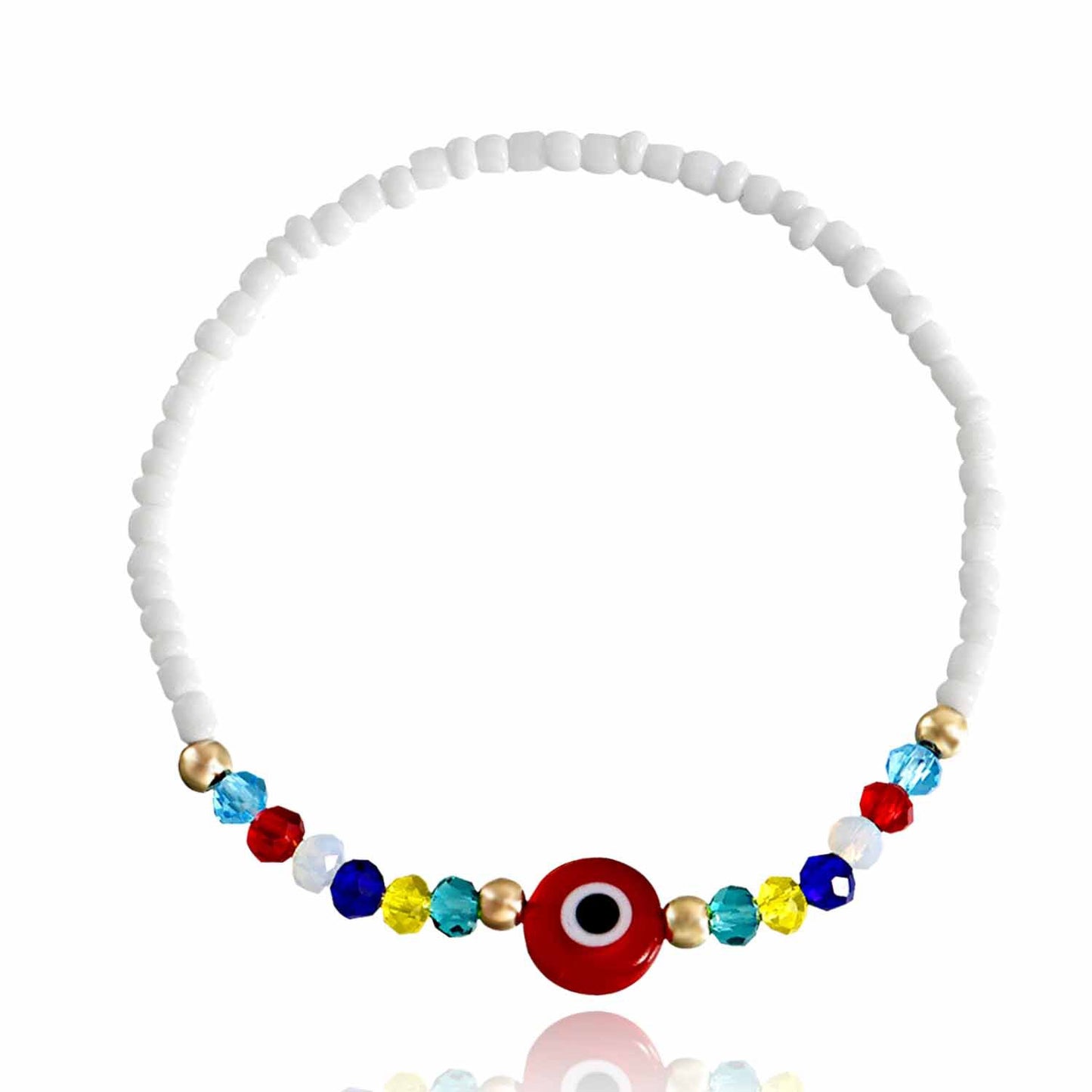 Jewelry Trend Elastic Rope White Rice Beads Devil's Eye Crystal Bracelet Female Spice Girl Jewelry