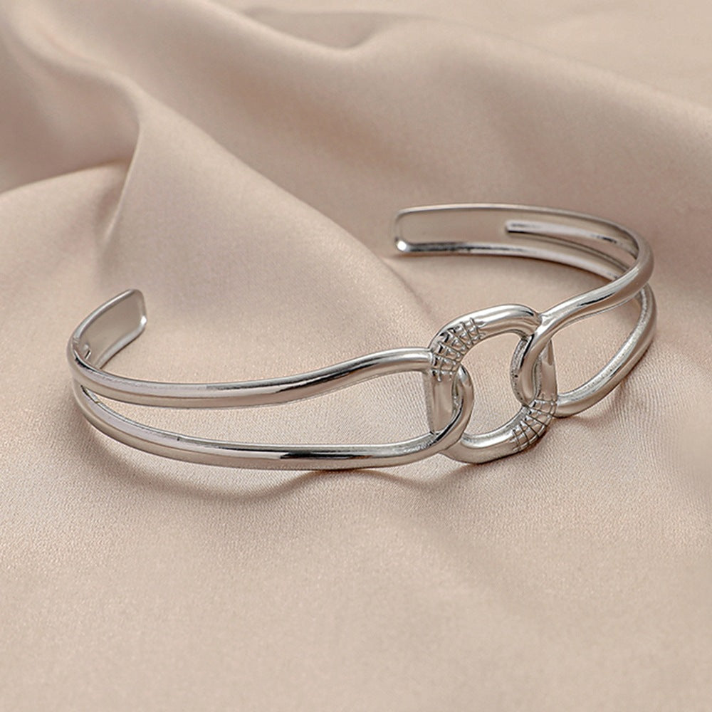 Stainless steel geometric inlaid open bracelet simple personality exquisite C-shaped titanium steel bracelet