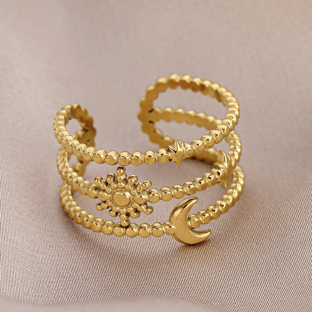 Personality adjustable stainless steel open ring simple feather leaf titanium steel ring jewelry female