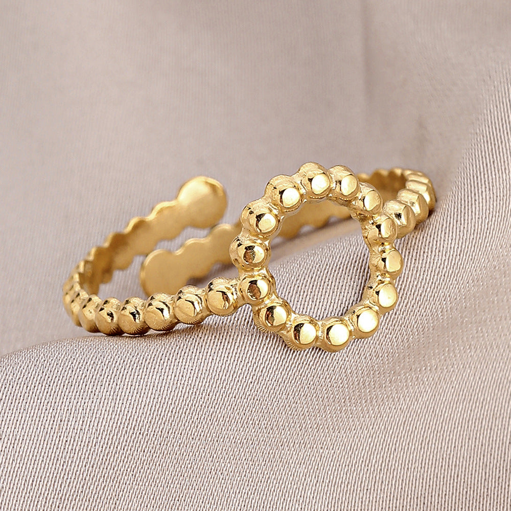 Personality adjustable stainless steel open ring simple feather leaf titanium steel ring jewelry female