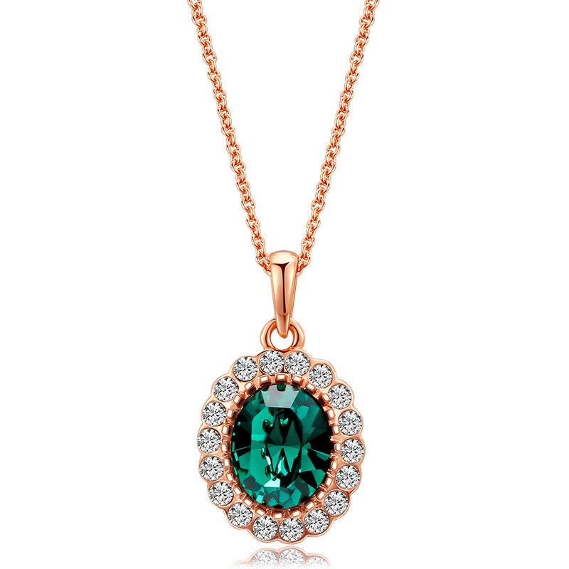Fashion Women Rhinestone Emerald Gemstone Pendant Necklace Earrings Set Head Jewelry