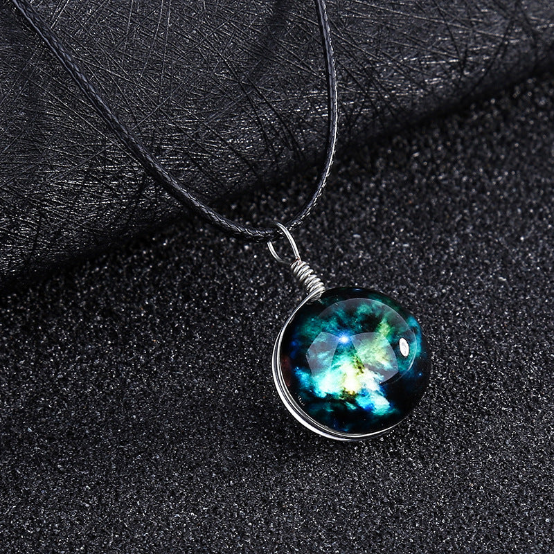 Double-sided glass ball luminous couple necklace Harajuku universe fantasy starry sky gemstone pendant jewelry