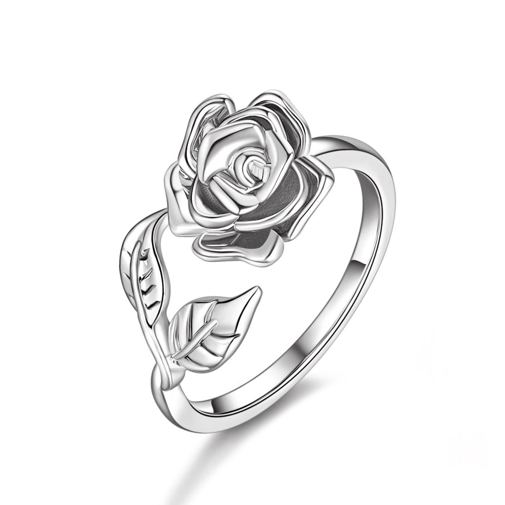 Ring Vintage Rose Flower Women's Ring Personality Versatile Hand Jewelry Valentine's Day Gift