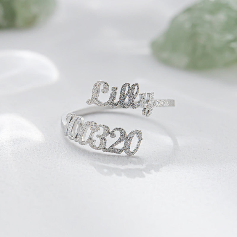 Stainless Steel Frosted Pearl Sand Ring Name Ring DIY Alphabet Ring