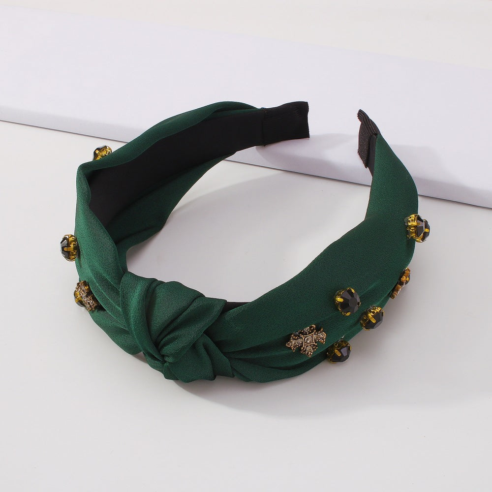 F3735 simple solid color headband fashion fabric knotted hair accessories catwalk temperament rhinestone retro headband female