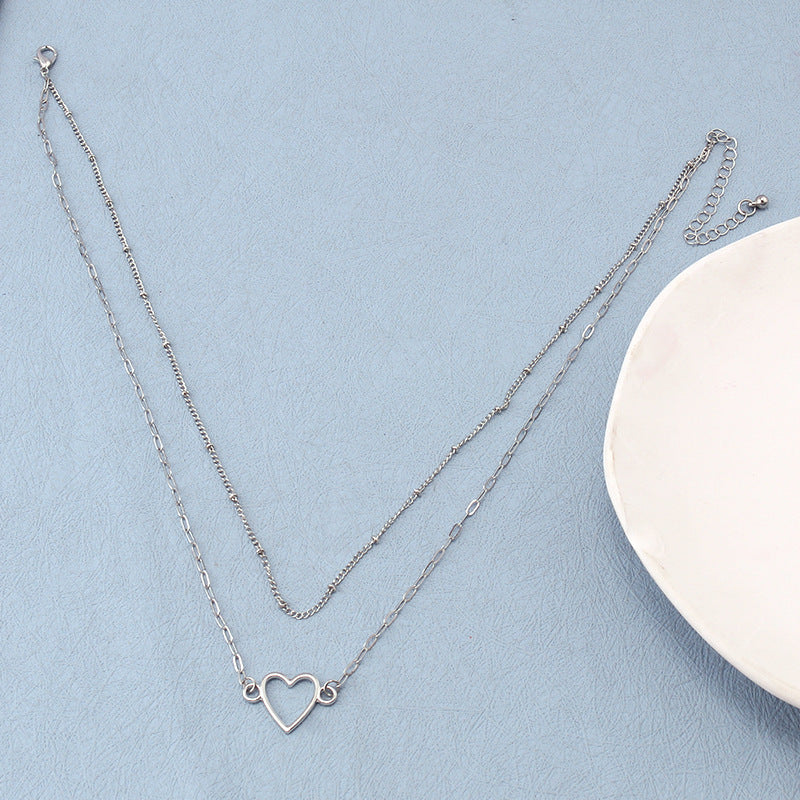 Jewelry simple double-layer chain trend clavicle chain all-match ins metal peach heart necklace