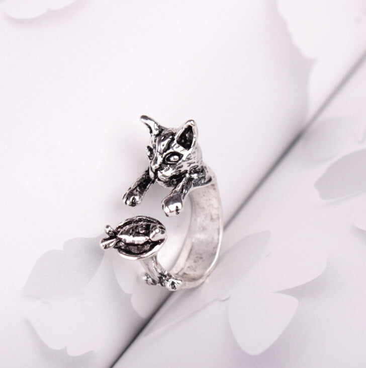 Cute Animal Open Ring Fashion Personality Exaggerated Puppy Cat Elephant Ring Creative Hand Jewelry