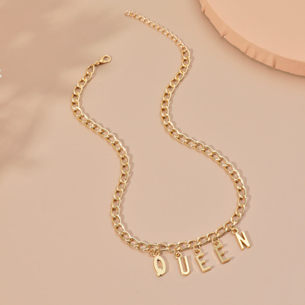 diy simple handmade alloy English word letter necklace hip-hop couple pendant short chain men and women