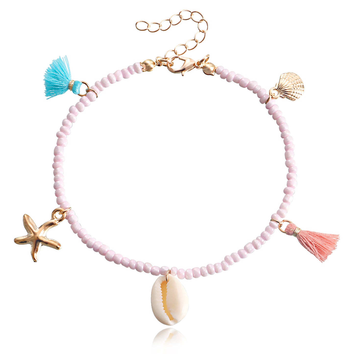 Jewelry Bohemian color rice beads tassel anklet female beach shell starfish foot decoration niche