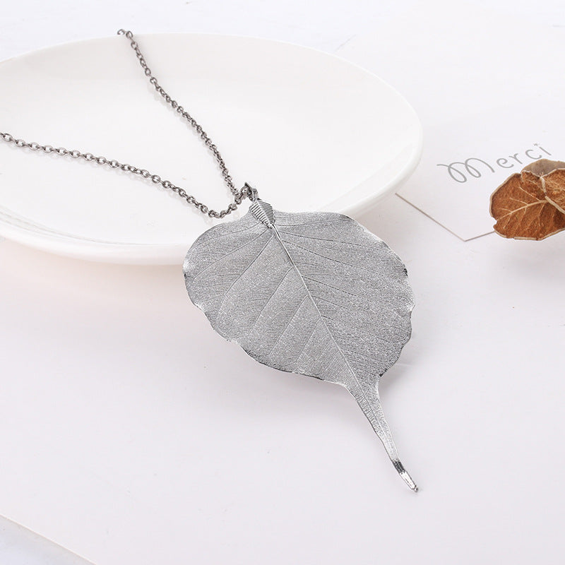 Real leaf specimen necklace fashion simple leaf pendant sweater chain necklace jewelry