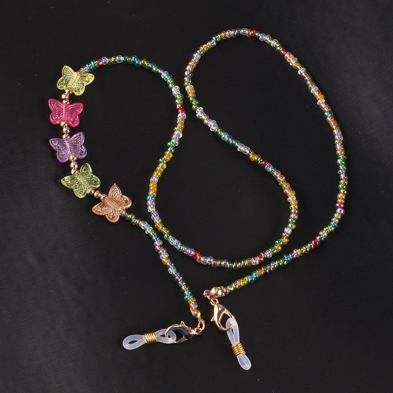 Fashion colorful butterfly handmade chain glass rice beads glasses chain mask anti-lost lanyard hanging chain