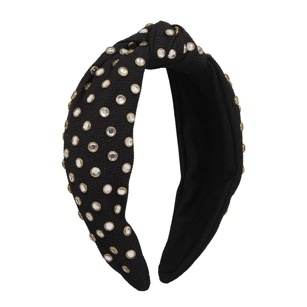 F3742 Jewelry wide-brimmed pressed hair solid color knotted headband rhinestone temperament simple color contrast hair accessories for women