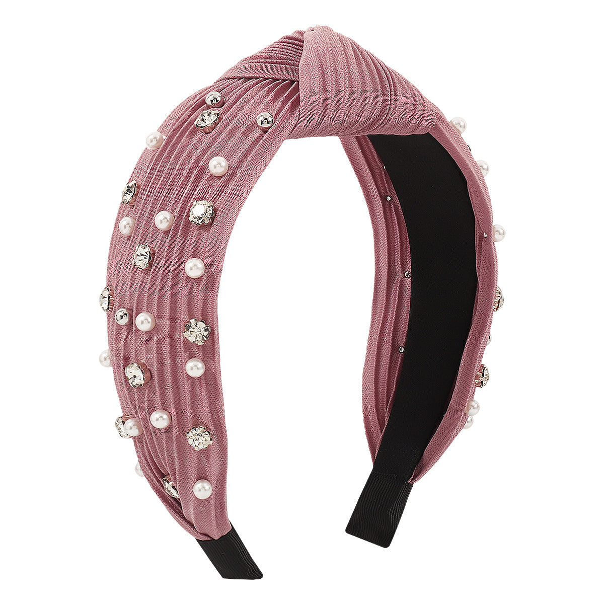 F5144 Retro geometric knotted pleated texture headband personality light luxury beaded rhinestone niche headband