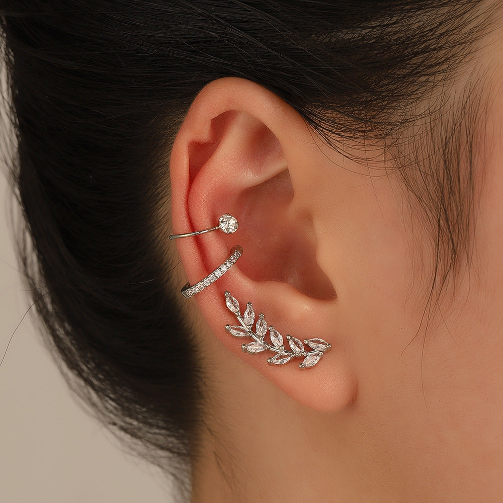 Simple Star Small Diamond Ear Clip Leaf Flower Sun Flower Geometric Pearl Zircon No Pierced Ear Stud Set