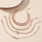Fashion multi-layer chain anklet set ins personality metal geometric crown love bracelet 4 pieces set for women