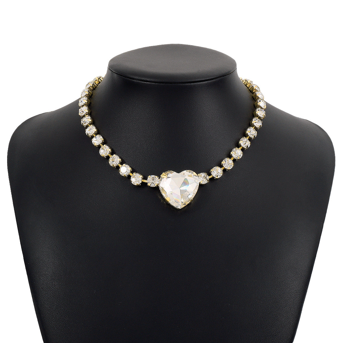 N7729 Exaggerated Creative Clavicle Chain Female Luxury Glass Diamond Heart Pendant Necklace